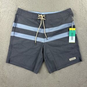 Fair Harbor Shorts Mens 34 Gray Blue Stripe The Nautilus‎ Board Surf Beach NEW